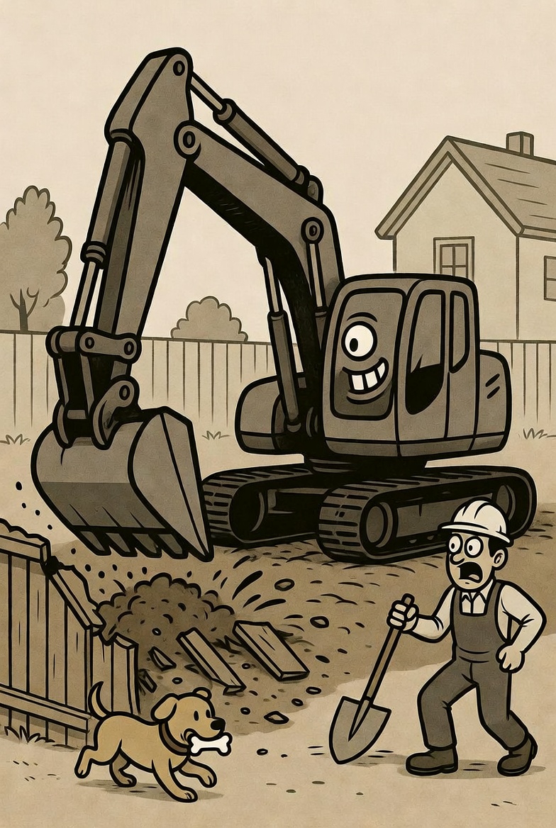AI Excavator taking out a fence