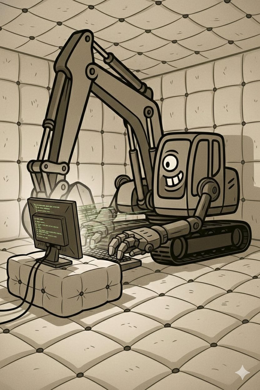 AI Excavator in a padded room